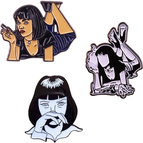 Mia Wallace enamel pin pulp magazines and hardboiled crime novels inspired brooch
