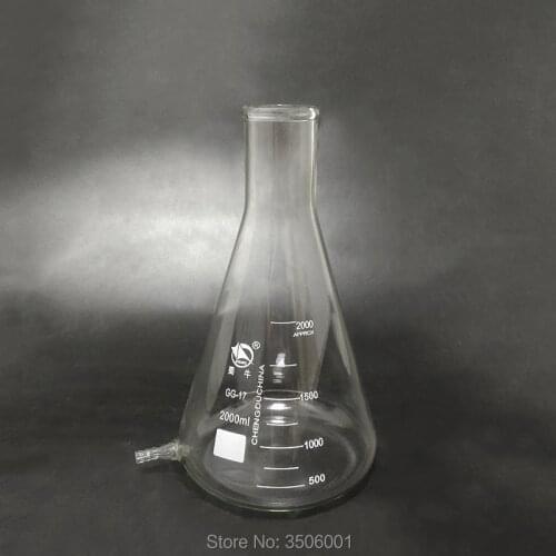 Filtering flask with Lower tube,Capacity 2000ml,Triangle flask with tubules,Lower tube conical flask,With tick marks