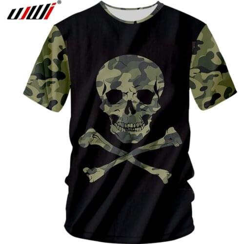 UJWI Splicing 3D Printed Creative Camouflage skull O Neck Tshirt Man Hipster Fitness Tee Shirt Men Spandex High Quality T-shirt