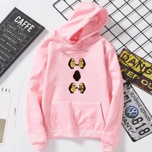 Harajuku Women Hoodies Sweatshirt Kawaii Avocado Pink Winter Long Sleeve Hooded Sweatshirts Streetwear Female Clothing Tops