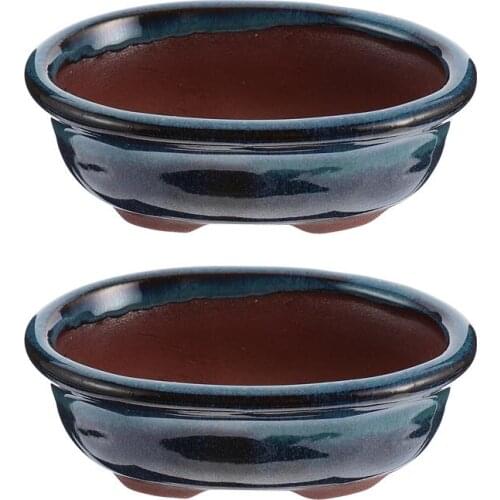 2pcs Ceramic Glazed Planter Flower Pot Chinese Style Vase Fleshy Flower Pot