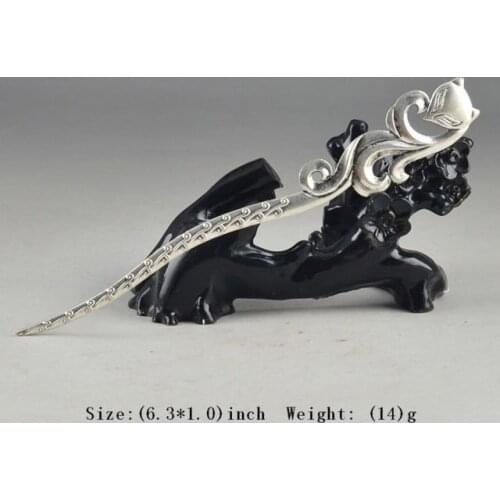 CHINESE SILVER PLATED HANDWORK FIRE OLD HAIRPIN COLLECTIBLES SUPERB NOBLE RARE