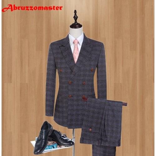 2020 Custom Made Man Suit Damier Check Groom Tuxedos 1 button Groomsman Suit Worsted Wool Suits Business SuitJacket+pants+vest