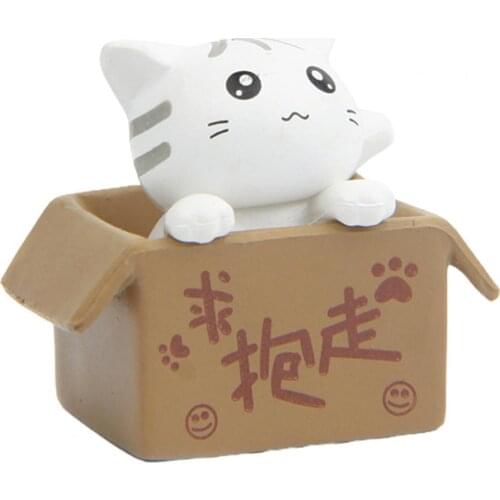 Cat Inside Box Cartoon Animal Mini Model Toys Figurine Home Decoration Miniature Moss Landscape Ornament PVC Craft