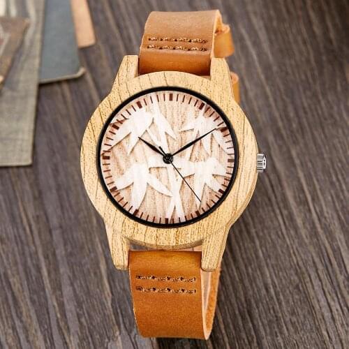 Creative Wood Watch Men Women Couple Quartz Imitation Bamboo Wooden Watch Animal Watches Brown Leather Skull Wrist Clock Reloj