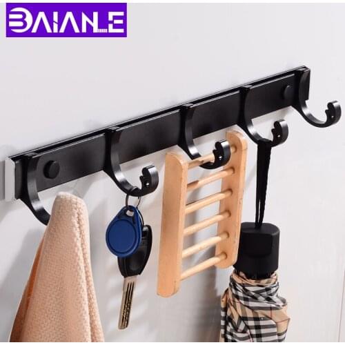 Robe Hooks Black Aluminum Bathroom Hook for Towels Clothes Coat Hook Wall Hanger Door Decorative Hat Bag Hook Bath Accessories