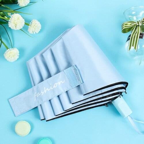 Women Small 3 Folding Sunny Umbrella Solid Color Black Glue Rainy Umbrella Sunscreen Anti-UV Folding Sunny and Rainy Umbrella