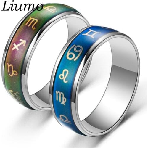 Liumo Trendy Temperature Change Color Constellation Star Women Man 316L Stainless Steel Couple Ring Lr1027