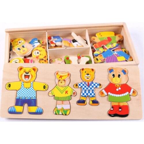 Wooden Puzzle Set Baby Educational Toys Bear Changing Clothes Puzzles Kids Childrens Wooden Toy