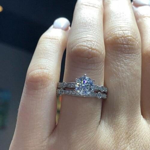 Classic Round CZ Thin Rings Set for Woman Charm Party Finger Jewelry girl Gift Dropshipping 2 PCS/Set