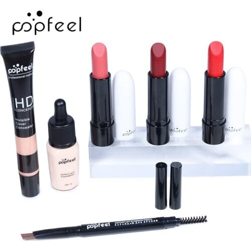 POPFEEL 8-piece Cosmetic Kit Makeup Practice Beginners Makeup Set Foundation Lipgloss Lipstick Concealer Beauty Make Up Full Set