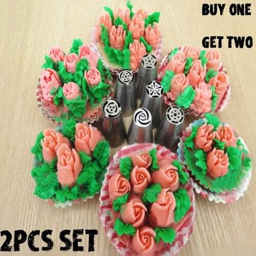 15 Styles 2pcs Russian Tulip Stainless Steel Nozzles Rose Flower Cream Pastry Tips Set Cupcake Cream Pastry Tool Decorator