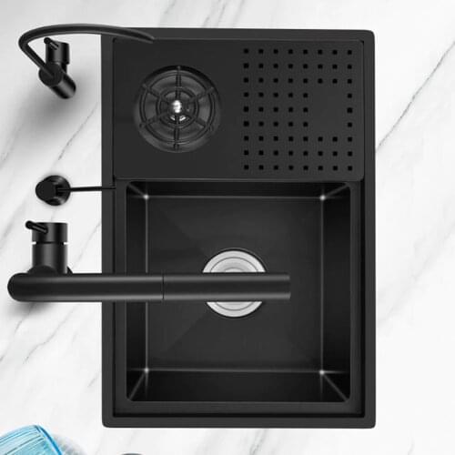 SUS 304 Stainless Steel Nanometer Black Hidden Sink Cup Rinser Hidden kitchen Single Handmade Sink Undermount Sinks