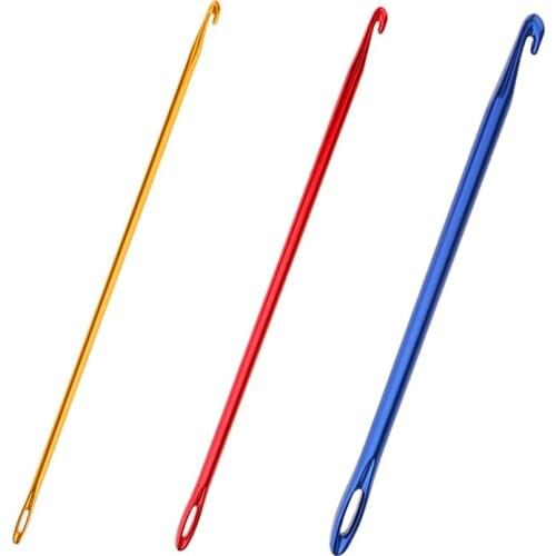 Nonvor 3PCS 2.75mm 4.0mm 6.0mm Sewing Needle Craft Yarn Afghan Tunisian Aluminum Crochet Hook Weave Knit Tool With Eye Knitting