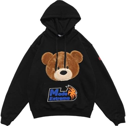 Winter 2020 new plush bear cartoon Teddy womens loose oversize hip hop couple fashion brand top embroidery
