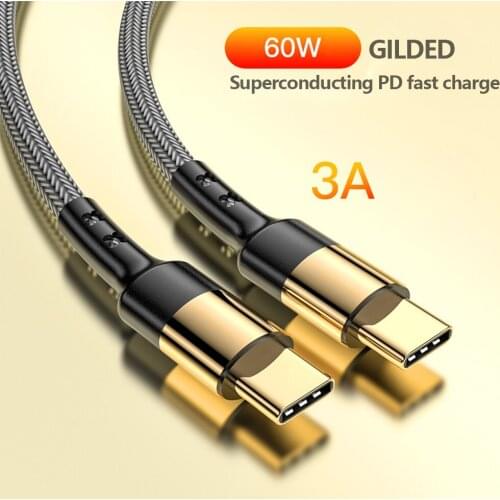 PD 60W Charger Gilded USB C Cable USB C To Type C Cable Dual Type-C Quick Charge Cord For Huawei Xiaomi Phone Laptop Power Wires