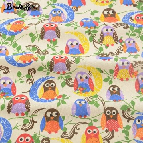 Printed Owls Designs Cotton Linen Fabric Sewing Material Tissu Bag TableCloth Curtain Pillow Decoration Booksew Home Textile