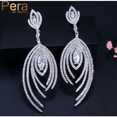 Pera Full Paved Cubic Zirconia Statement Big Long Dangle Tassel Drop Earring for Luxury Women Party Ear Jewelry Accessories E271