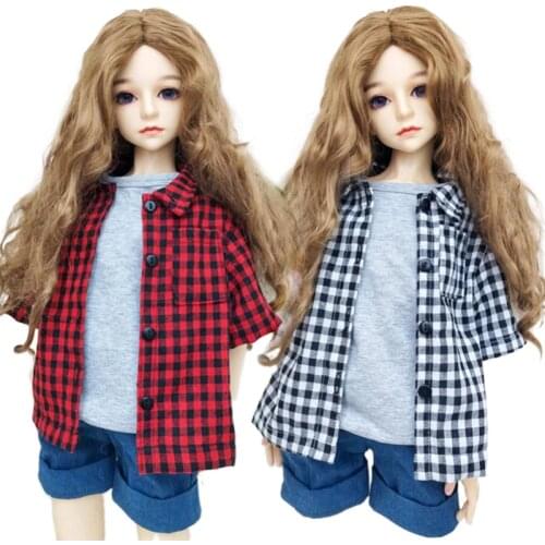 Handmade Plaid Shirt for Barbie CD FR Kurhn BJD Ken Doll Clothes Dollhouse Role Play Accessories