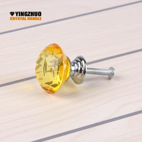 Handle Manufacturer 30mm 10pcs Sales Yellow K9 Crystal Glass Dresser Furniture Drawer Hardware handle kitchen cabinet knob