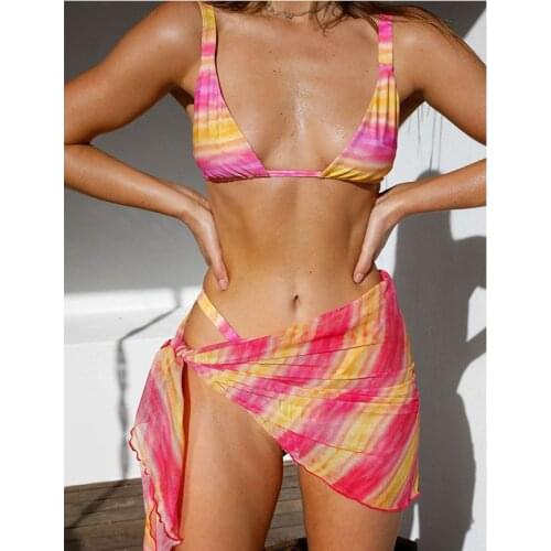 Sexy 3pcs Womens Bikini Set Leopard Lace Up Swimsuits with Cover Up Push Up Padded Ladies Swimwear Biquini Summer Bathing Suit