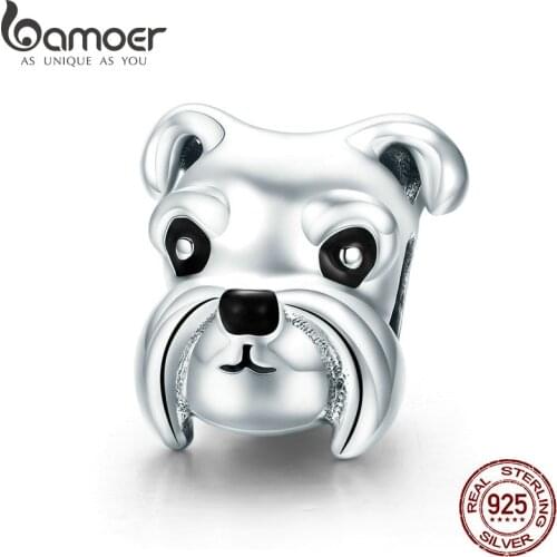 BAMOER 100% 925 Sterling Silver Lovely Animal Schnauzer Dog Charm Beads fit Women Charm Bracelets & Necklaces DIY Jewelry SCC835