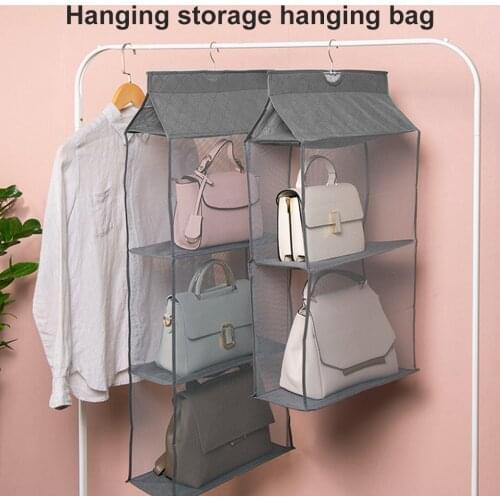 Wardrobe Hanging Bag Organizer Household Storage Pouch Large Capacity Clear Non Woven Bag 2 Layer