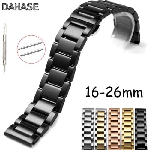 Replacement Stainless Steel Watch Band Glossy Matte Dual Color Butterfly Buckle Belt Watch Strap 16 18 20 21 22 23 24 26mm