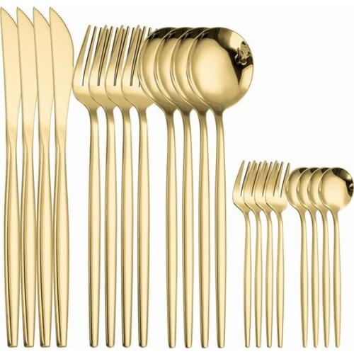Mirror Golde Stainless Steel Cutlery Set Kitchen Utensils Creative Combination Tableware Set Fork Knife Tea Spoon Dinnerware Set