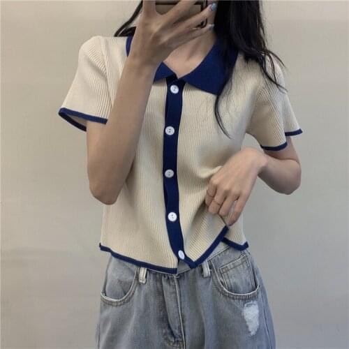 Woman Tshirts Puff Sleeve Summer New 2021 Button Fashion Korean Femme Tops Short Solid O-Neck Casual Loose Sweet Female Tees