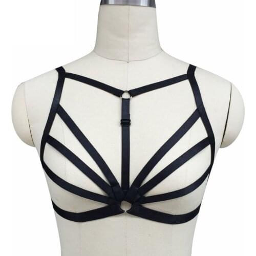 90s Goth Body Harness Polyester Elastic Cage Bra Women Sexy Accessories Harajuku Bondage Harness Pole Dance Lingerie O0268