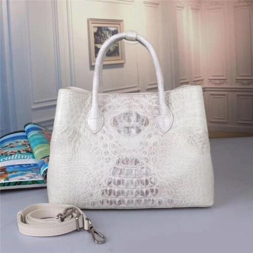 Authentic Alligator Skin Female White Purse Lady Three-way Handbag Genuine Crocodile Leather Women Single Shoulder Bag
