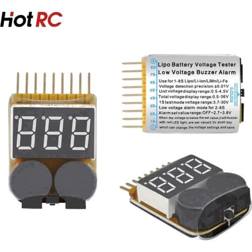 1pcs HotRc 1-8S LED Low Voltage Buzzer Alarm Lipo Voltage Indicator Checker Tester For RC Lipo Battery RC Car Drone Toys DIY
