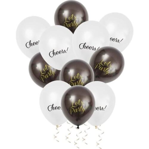 12PCS/Set 12inch Black/white balloon Lets Party Cheers balloon Birthday party high quality balloons Send a roll of ribbon