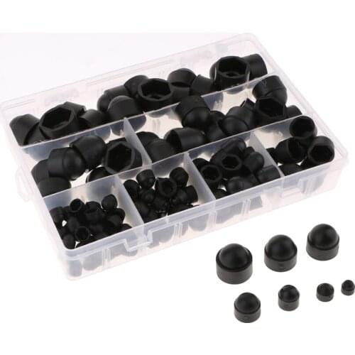 145Pcs Dome Hex Bolt Nut Head Caps Cover Plastic Black M4 M5 M6 M8 M10 M12