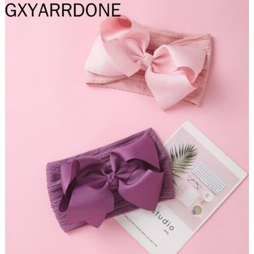 30pc/lot 2020 Kids Ribbon Bowknot Nylon Headbands Ribbon Hair Bow Match Ribbed Nylon Headbands Children Girls Hair Accessories
