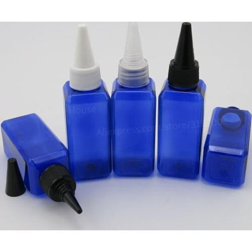 30 x 50ml Empty Cobalt Blue Square Lotion and Liquid Container 50cc PET Round White Black Cap Bottle Wholesale