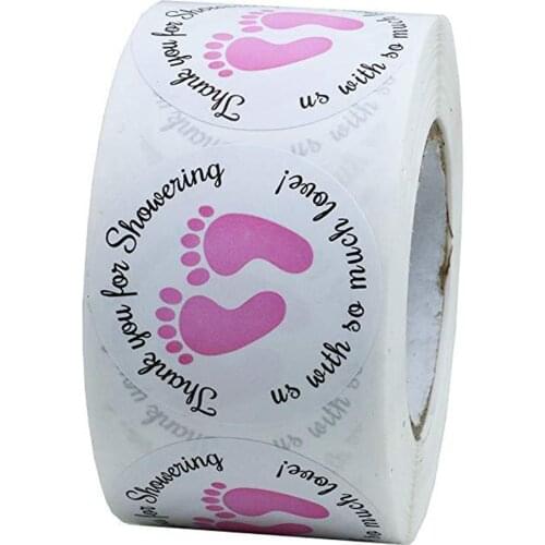 Round Baby Shower Stickers Stationery Stickers Print 100-500pcs 1 Inch Thank You For Showering Us With So Much Love Blue Paper