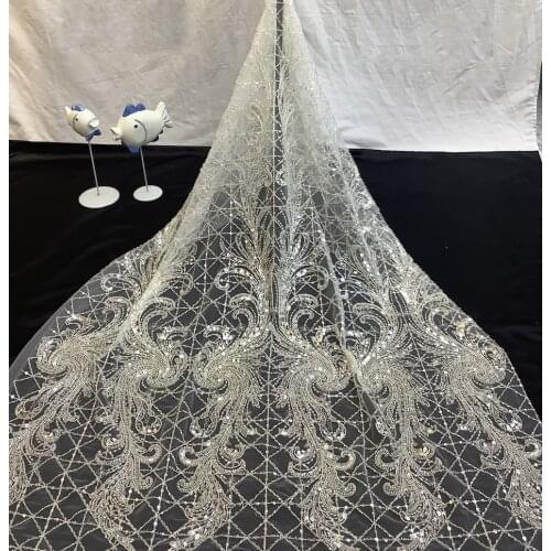 African Nigeria Lace Fabric Tulle Sequins Beads Tude Embroidery Craft Sewing For Skirt DIY Wedding Dress 5 yards