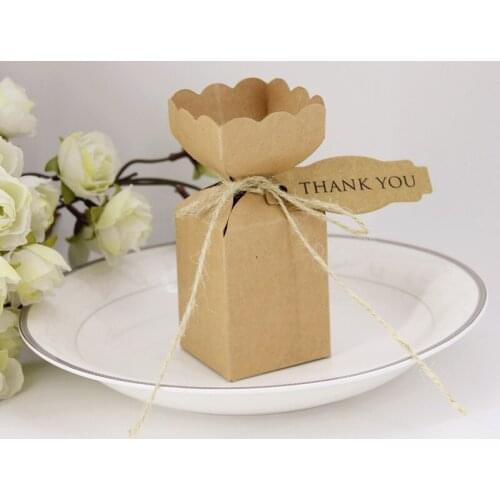 Free Shipping 50pcs Retro Vase Candy Box Euro Square Gift Box With Tag&Rope Wedding Birthday Party Deco Supply
