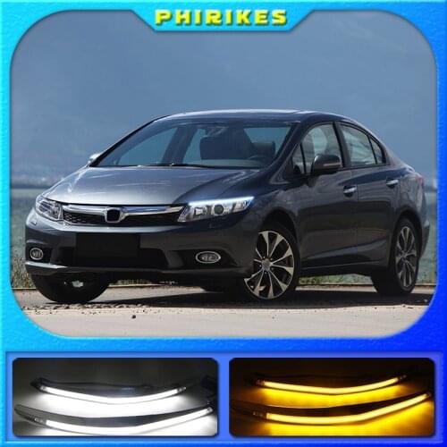 2PCS For Honda Civic 2011 2012 2013 2014 2015 Car Headlight Eyebrow With Turn Signal 12V DRL Daytime Running Light