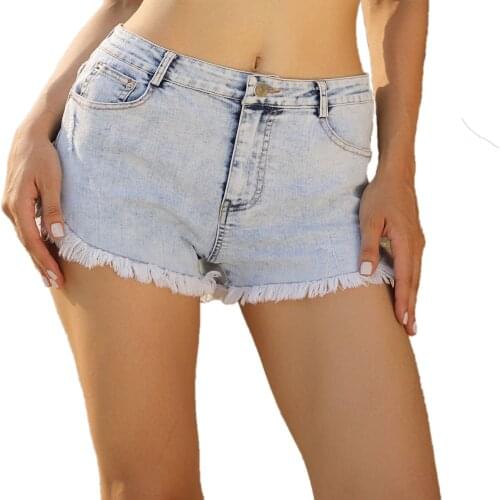 Europe And America Fashion WOMENS Dress Cowboy Light Color Flash Washing Jeans Slim Fit Shorts Hot Pants Streetwear Distressed