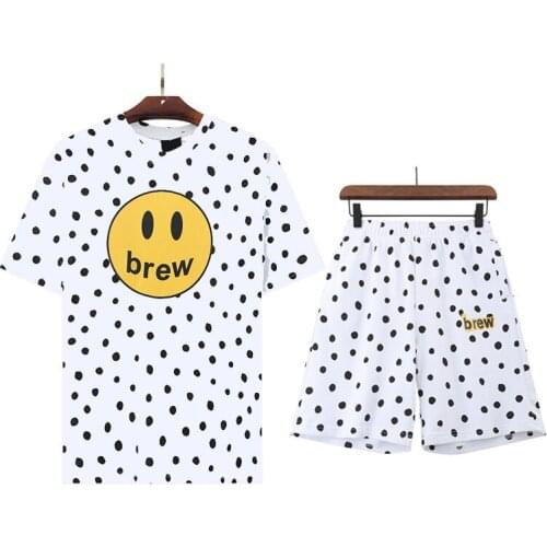 Womens streetwear brand designer T-shirt shorts Set Polka dot letters cartoon Smiley face mens T-shirt oversize