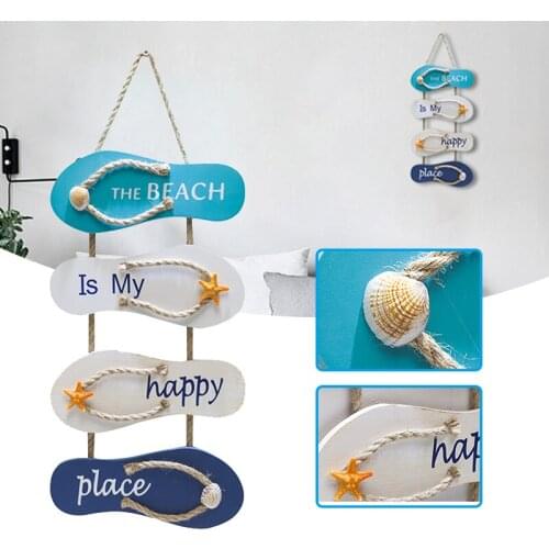 HOT Beach Flip Flop Wall Ornament Decoration Wooden Slippers Hanging Decoration Ocean Home Hanging Ornament Wall Decor N