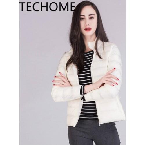TECHOME Ladies Stand Collar White Duck Down Jacket Women Winter Slim Short Down Coat Ultra Light Plus Size 3XL Plain Parkas