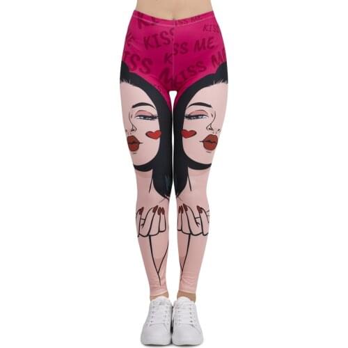 Women Legging KISS ME Printing Leggins Slim High Elasticity Legins Popular Fitness Leggings Female Pants