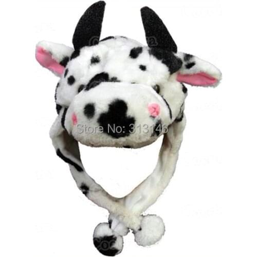 Cute Cartoon Plush Animal Cow Fuzzy Warm Beanie Hat Winter Adult Women Mens Children Kids Boys Girls Fluffy Cosplay Costume
