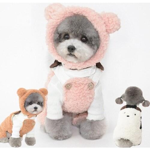 Cute Pet Outfit Soft Warm Dog Clothes with Hat Luxury Hoodie for Puppy Girl Coat Pink Jumpsuit Cat Dress