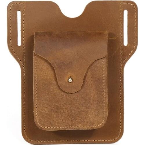 Fashion Man Waist Bag Quality Leather Small Summer Pouch Hook Design Waist Pack Bag Cigarette Case 6" Phone Pouch Waist Belt Bag