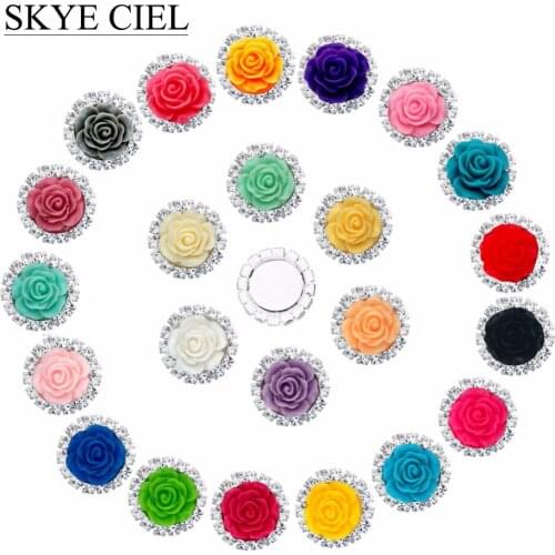 SKYE CIEL Fashion 16mm 10Pcs/lot Resin Flower Rhinestone Jewelry Accessories Handwork Decoration Accessory Round Fitting